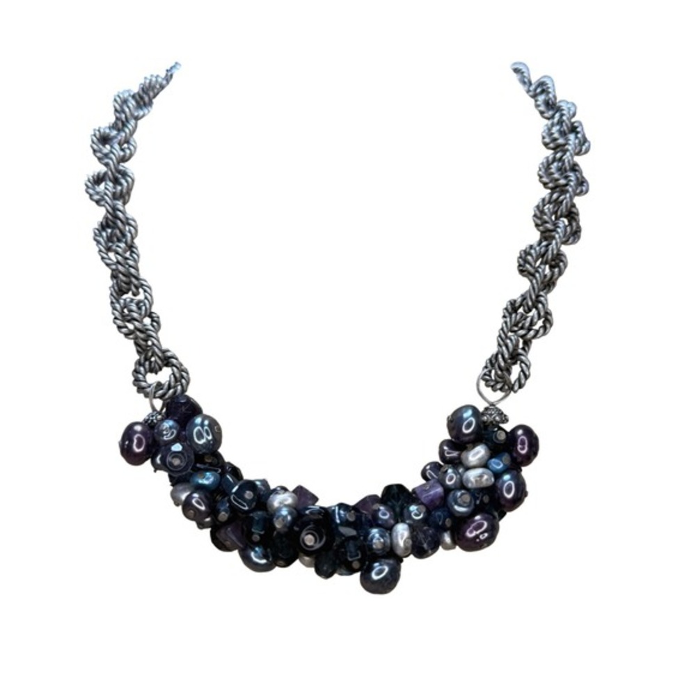 Chunky‎ Boho Statement Beaded Faux Pearl Silver Tone Necklace from Chico's